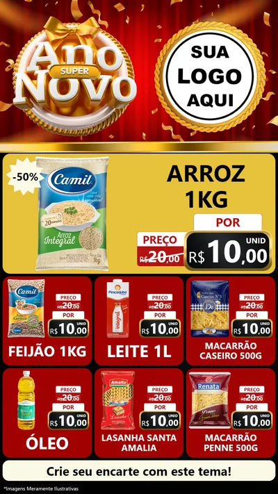 Modelo de Rede Social para Stories com o tema Super Ano Novo para Supermercado