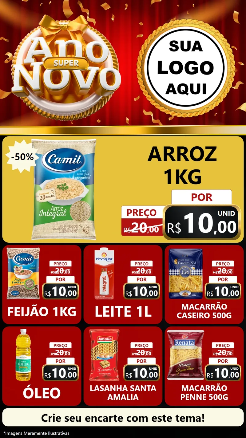 Modelo de Rede Social para Stories com o tema Super Ano Novo para Supermercado