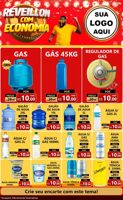 Modelo de Encarte para Encarte Grande com o tema Réveillon com Economia para Água e gás