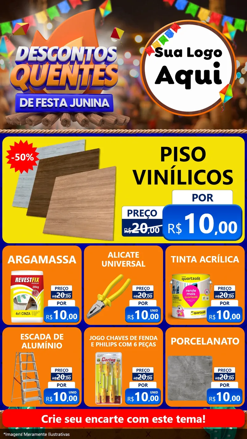 Modelo de Rede Social para Stories com o tema Descontos Quentes de Festa Junina para Material para Construção