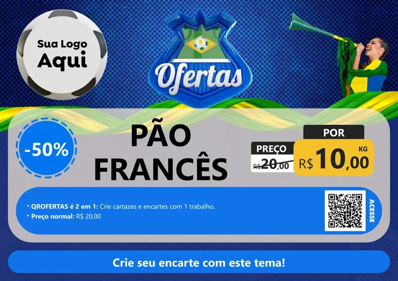 Modelo de Cartaz para Cartaz A4 Horizontal com o tema Ofertas (Futebol) para Padaria