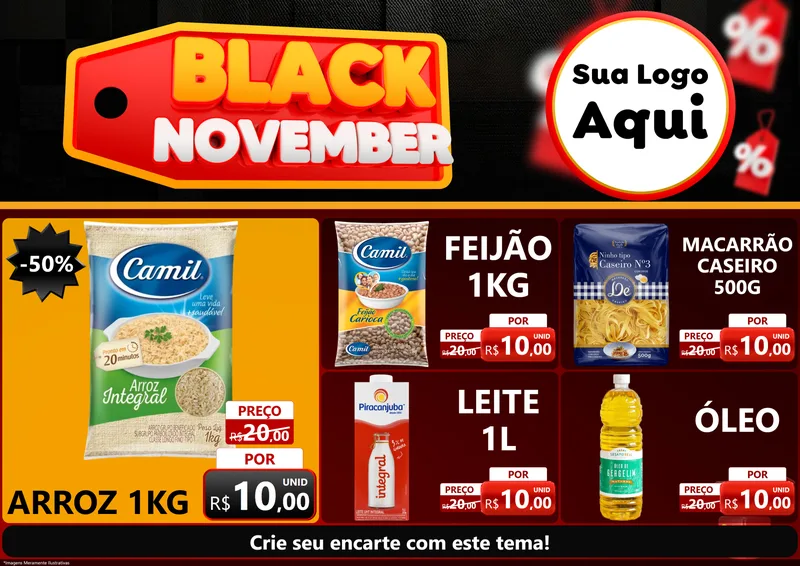 Modelo de Encarte para Encarte A4 Horizontal com o tema Black November para Supermercado