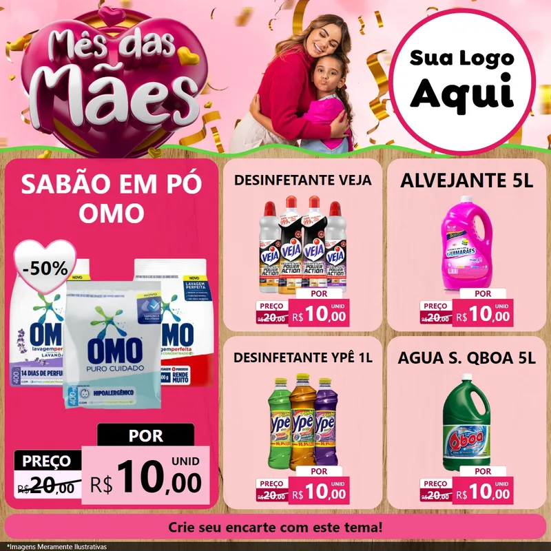 Modelo de Rede Social para Feed Facebook com o tema Mês das Mães para Produtos de Limpeza