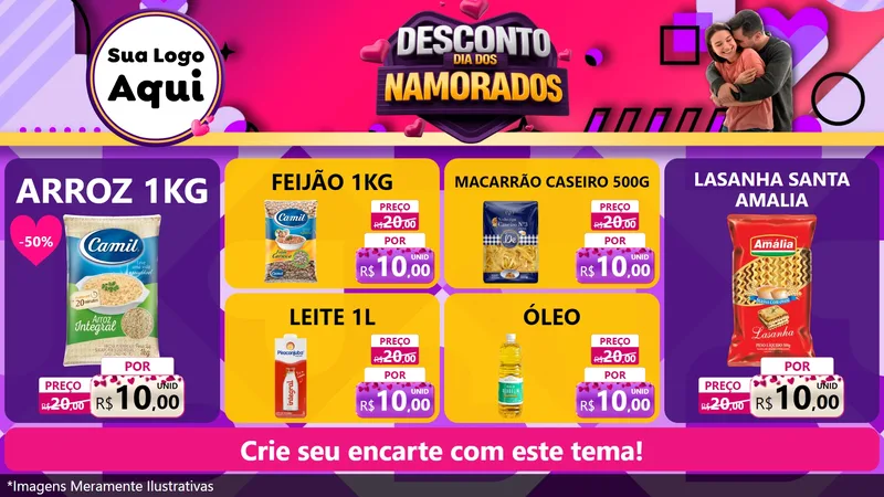 Modelo de TV para TV Horizontal com o tema Desconto Dia dos Namorados para Supermercado