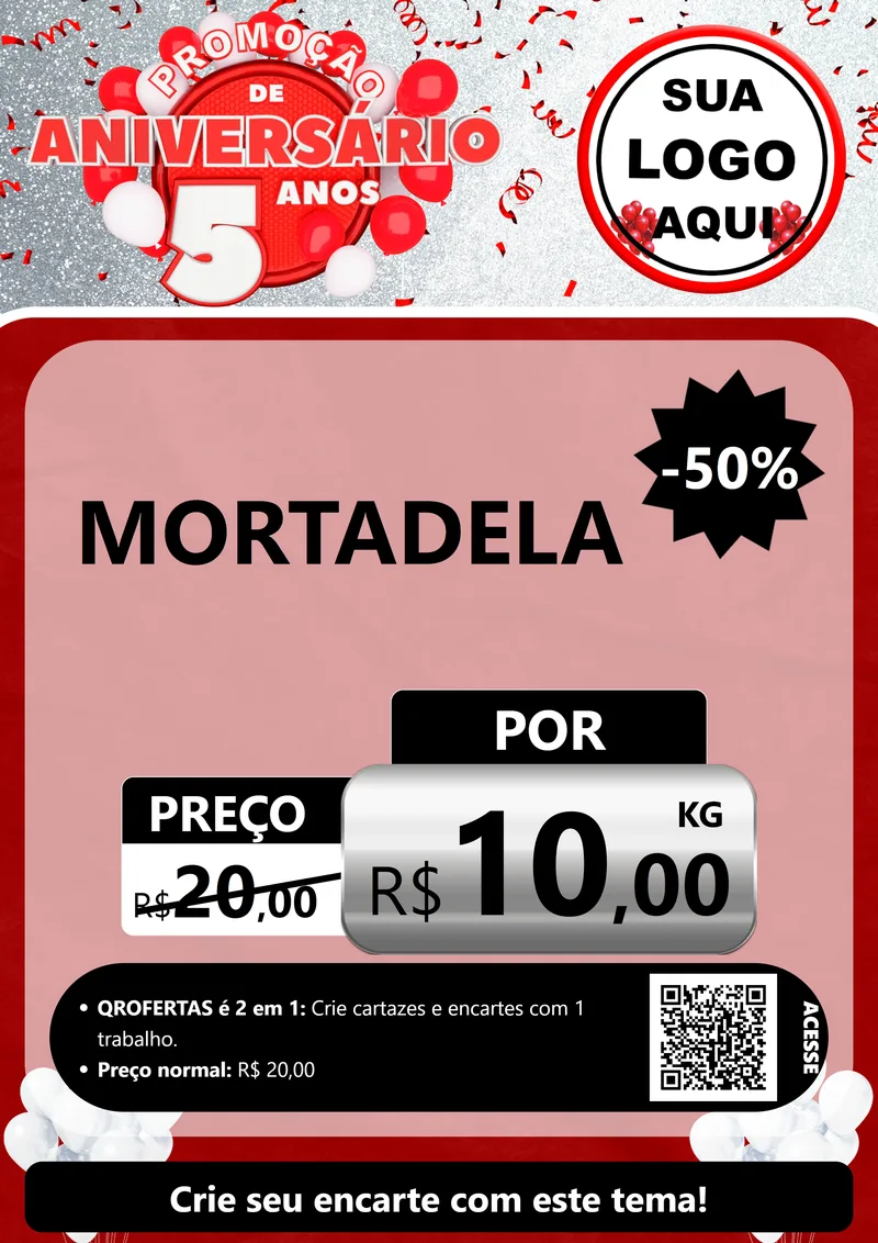 Modelo de Cartaz para Cartaz A4 Vertical com o tema Promoção de Aniversário - 5 Anos para Frios e Laticínios