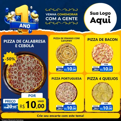 Modelo de Rede Social para Feed Facebook com o tema Um Ano de Aniversário para Pizzaria