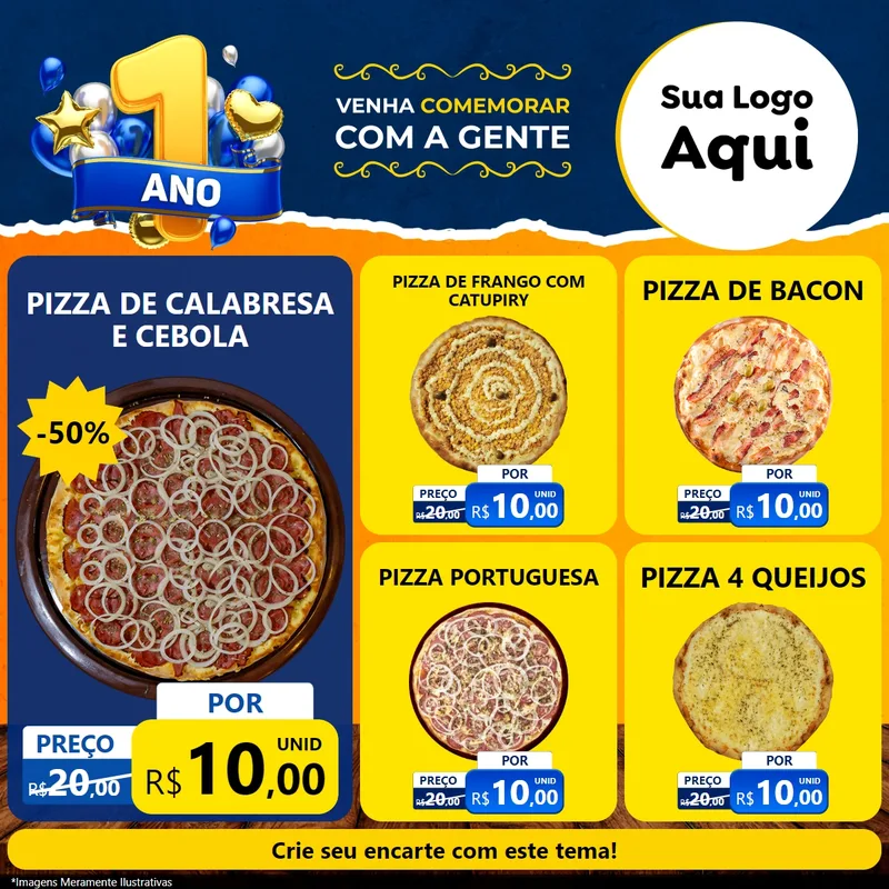 Modelo de Rede Social para Feed Facebook com o tema Um Ano de Aniversário para Pizzaria