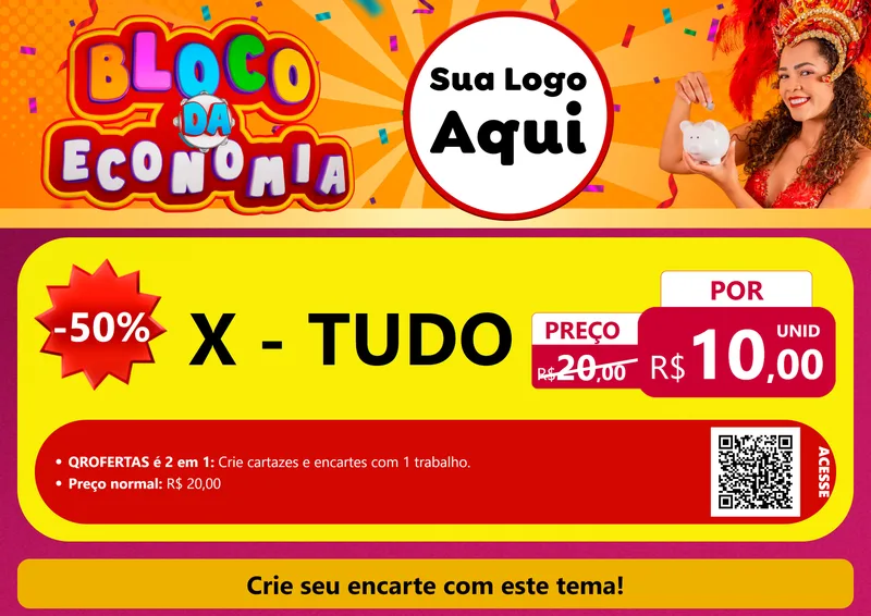 Modelo de Cartaz para Cartaz A4 Horizontal com o tema Bloco da Economia para Hamburgueria
