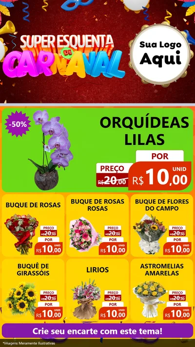 Modelo de Rede Social para Stories com o tema Super Esquenta de Carnaval para Floricultura e jardim