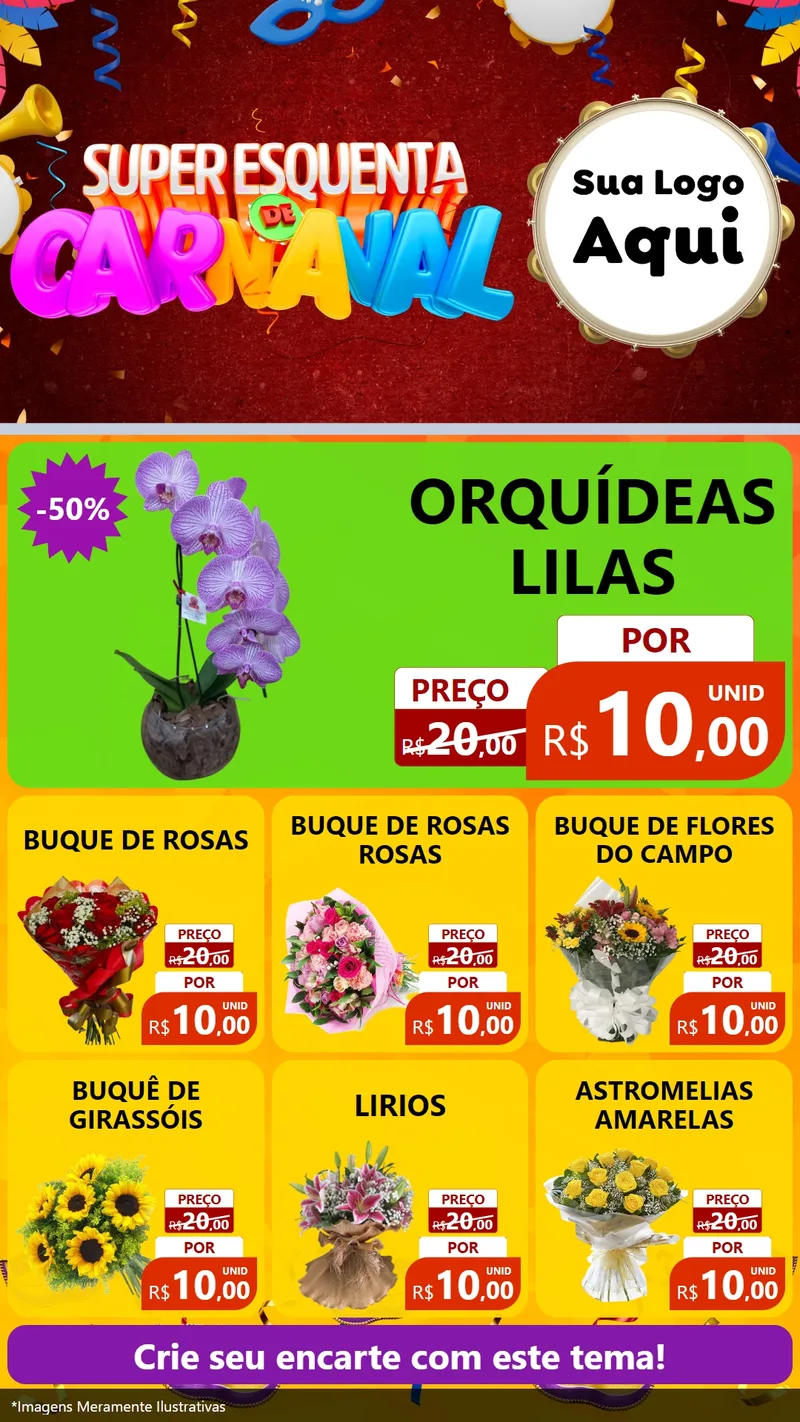 Modelo de Rede Social para Stories com o tema Super Esquenta de Carnaval para Floricultura e jardim