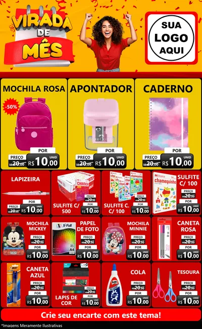 Modelo de Encarte para Encarte Grande com o tema Virada de Mês para Papelaria