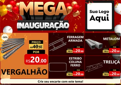 Modelo de Encarte para Encarte A4 Horizontal com o tema Mega Inauguração para Ferragens