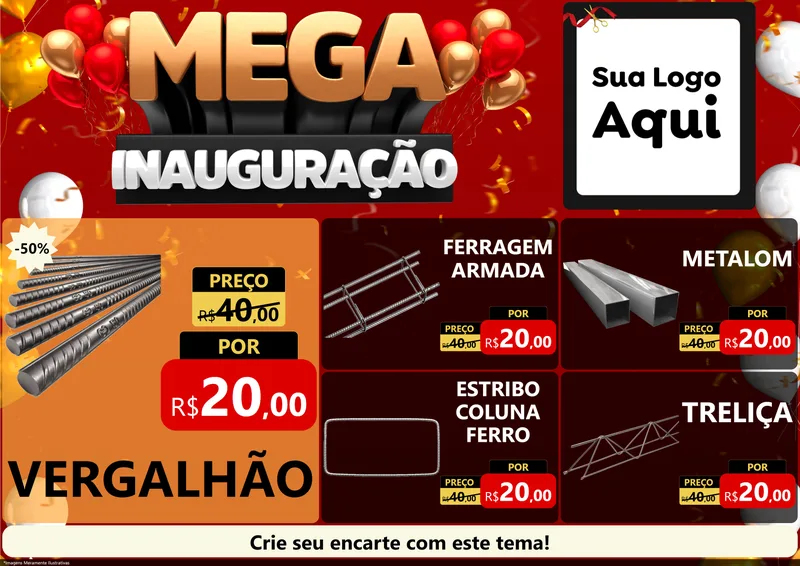 Modelo de Encarte para Encarte A4 Horizontal com o tema Mega Inauguração para Ferragens
