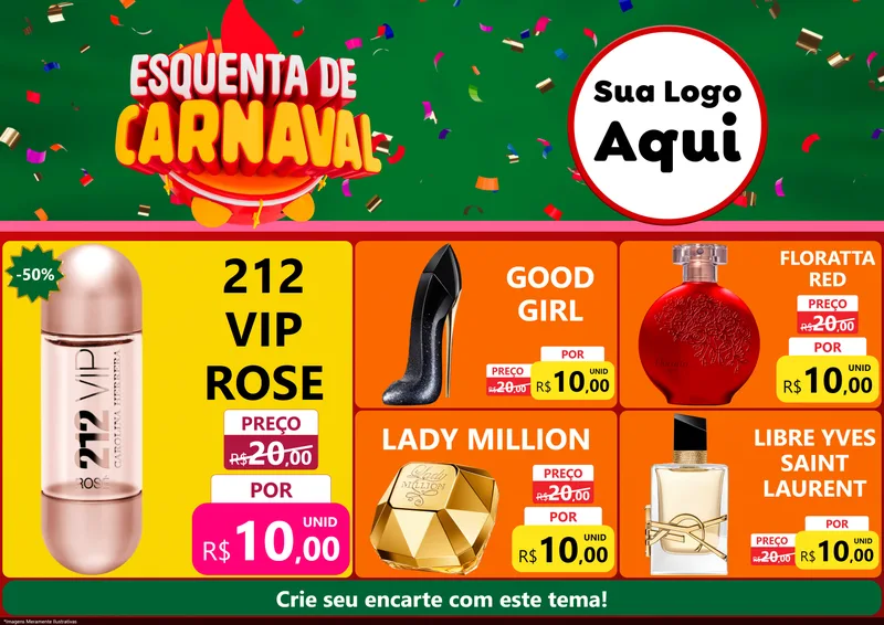 Modelo de Encarte para Encarte A4 Horizontal com o tema Esquenta de Carnaval para Perfumes