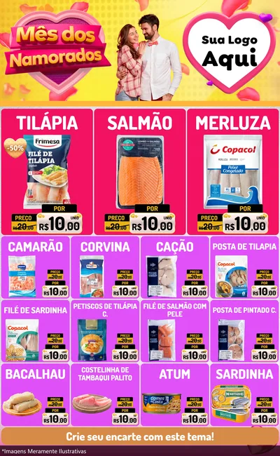 Modelo de Encarte para Encarte Grande com o tema Mês dos Namorados para Peixaria