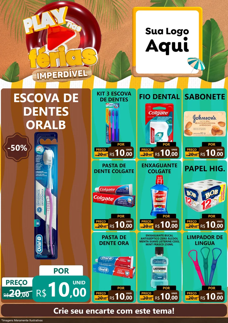 Modelo de Encarte para Encarte A4 Vertical com o tema Play Nas Férias Imperdível para Higiene Pessoal