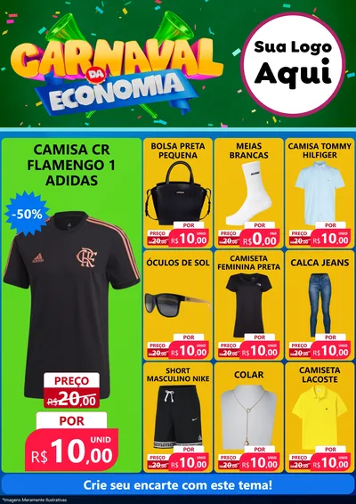 Modelo de Encarte para Encarte A4 Vertical com o tema Carnaval da Economia para Roupas e acessórios