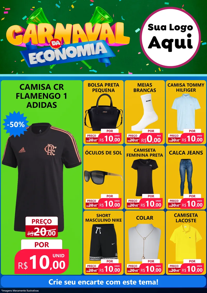 Modelo de Encarte para Encarte A4 Vertical com o tema Carnaval da Economia para Roupas e acessórios