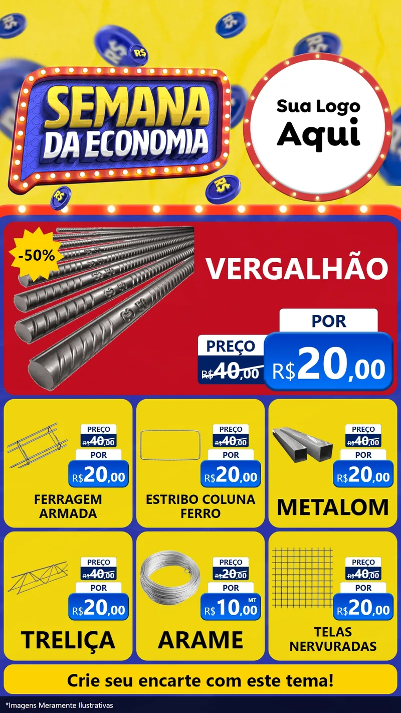 Modelo de Rede Social para Stories com o tema Semana da Economia para Ferragens