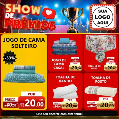 Modelo de Rede Social para Feed Facebook com o tema Show de Prêmios para Cama, Mesa e Banho