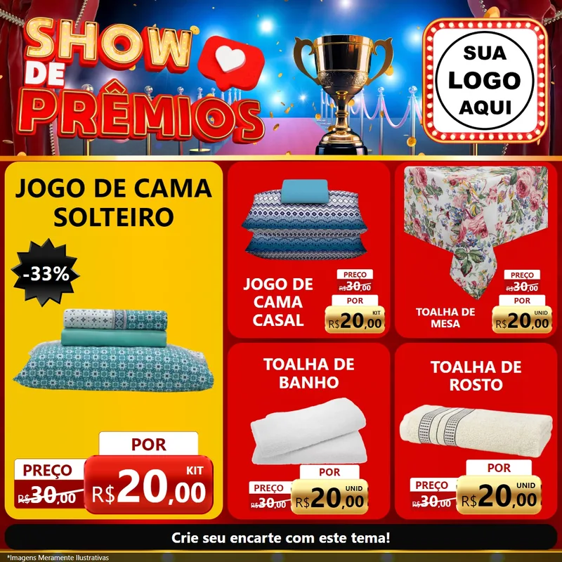 Modelo de Rede Social para Feed Facebook com o tema Show de Prêmios para Cama, Mesa e Banho