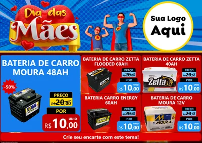 Modelo de Encarte para Encarte A4 Horizontal com o tema Dia das Mães para Baterias Elétricas