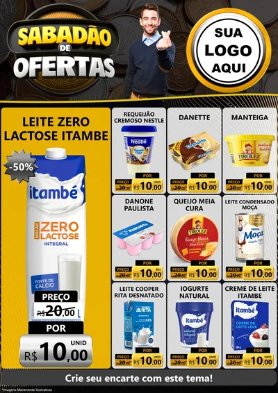 Modelo de Encarte para Encarte A4 Vertical com o tema Sabadão de Ofertas para Frios e Laticínios