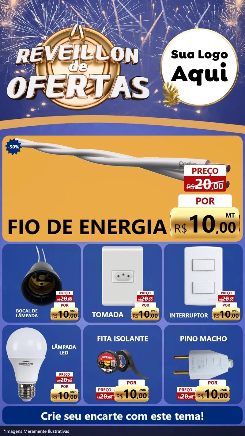 Modelo de Rede Social para Stories com o tema Réveillon de Ofertas para Materiais Elétricos