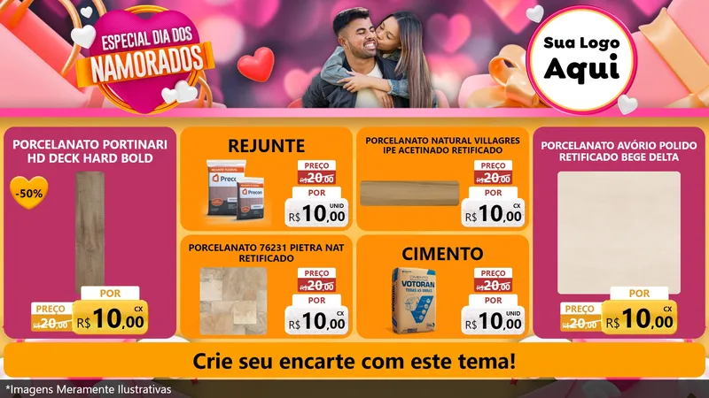 Modelo de TV para TV Horizontal com o tema Especial Dia dos Namorados para Pisos e revestimentos