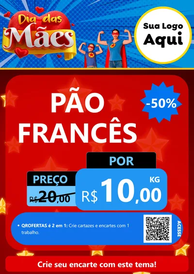 Modelo de Cartaz para Cartaz A4 Vertical com o tema Dia das Mães para Padaria