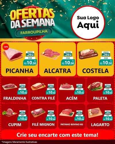 Modelo de Rede Social para Feed Instagram com o tema Ofertas da Semana Farroupilha para Açougue