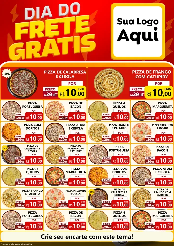 Modelo de Encarte para Encarte A4 Vertical com o tema Dia do Frete Grátis para Pizzaria
