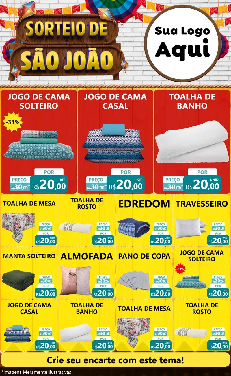 Modelo de Encarte para Encarte Grande com o tema Sorteio de São João para Cama, Mesa e Banho