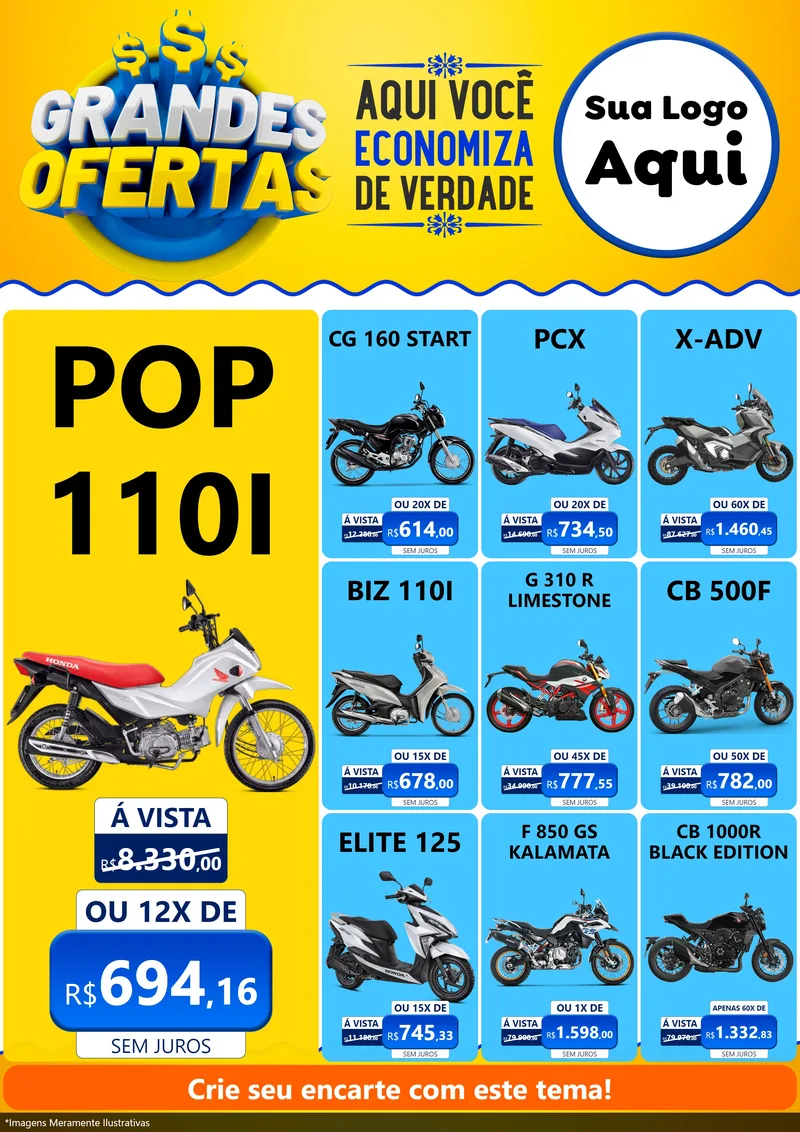 Modelo de Encarte para Encarte A4 Vertical com o tema Grandes Ofertas para Concessionaria de Motos