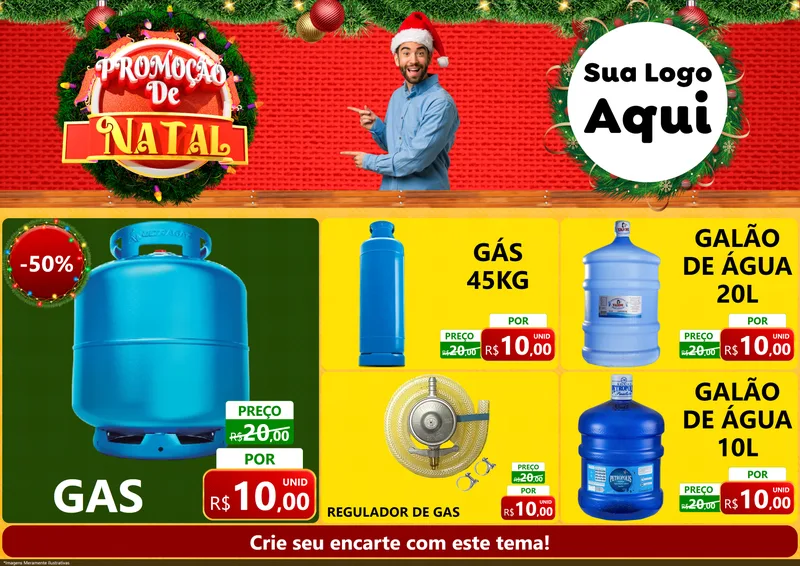 Modelo de Encarte para Encarte A4 Horizontal com o tema Promoção de Natal para Água e gás