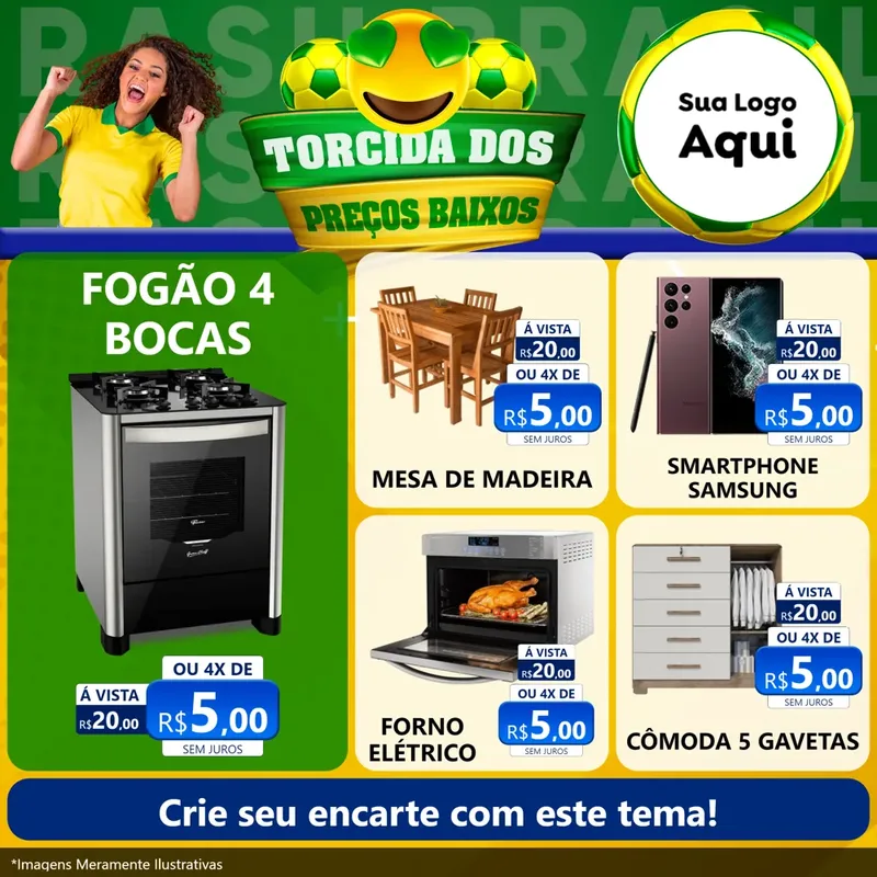 Modelo de Rede Social para Feed Facebook com o tema Torcida dos Preços Baixos - Copa para Móveis e Eletro