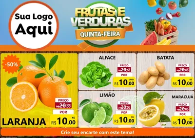 Modelo de Encarte para Encarte A4 Horizontal com o tema Frutas e Verduras Quinta-Feira para Hortifrúti