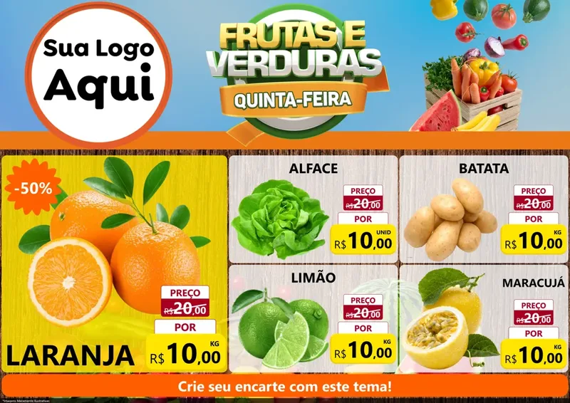 Modelo de Encarte para Encarte A4 Horizontal com o tema Frutas e Verduras Quinta-Feira para Hortifrúti