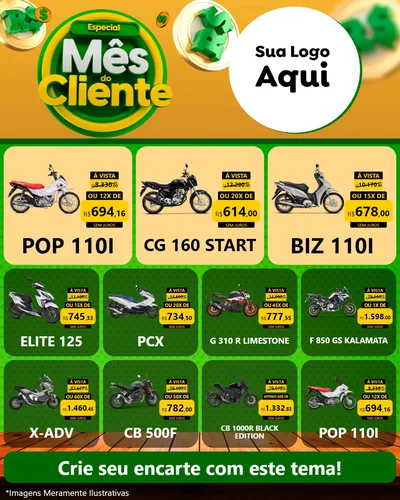 Modelo de Rede Social para Feed Instagram com o tema Especial Mês do Cliente para Concessionaria de Motos