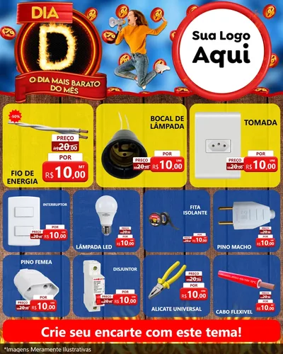 Modelo de Rede Social para Feed Instagram com o tema Dia D - O Dia Mais Barato Do Mês para Materiais Elétricos