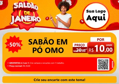 Modelo de Cartaz para Cartaz A4 Horizontal com o tema Saldão de Janeiro para Produtos de Limpeza