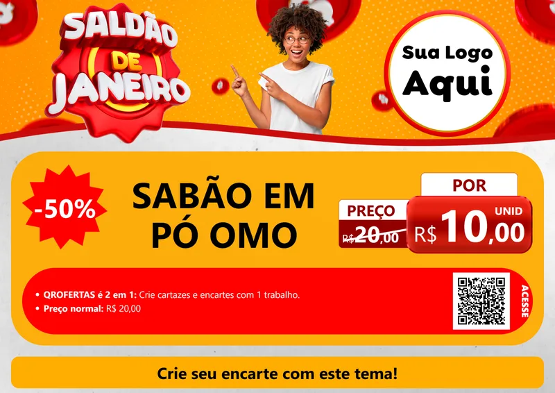 Modelo de Cartaz para Cartaz A4 Horizontal com o tema Saldão de Janeiro para Produtos de Limpeza