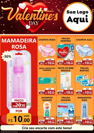 Modelo de Encarte para Encarte A4 Vertical com o tema Valentine's Day para Bebês