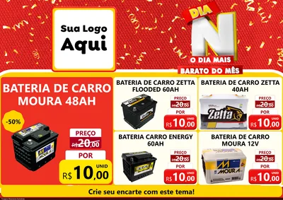 Modelo de Encarte para Encarte A4 Horizontal com o tema Dia N o Dia Mais Barato do Mês para Baterias Elétricas