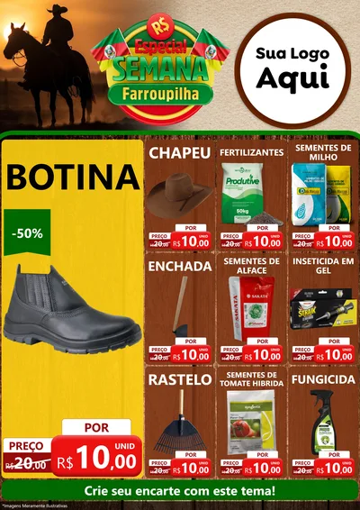 Modelo de Encarte para Encarte A4 Vertical com o tema Especial Semana Farroupilha para Agropecuária