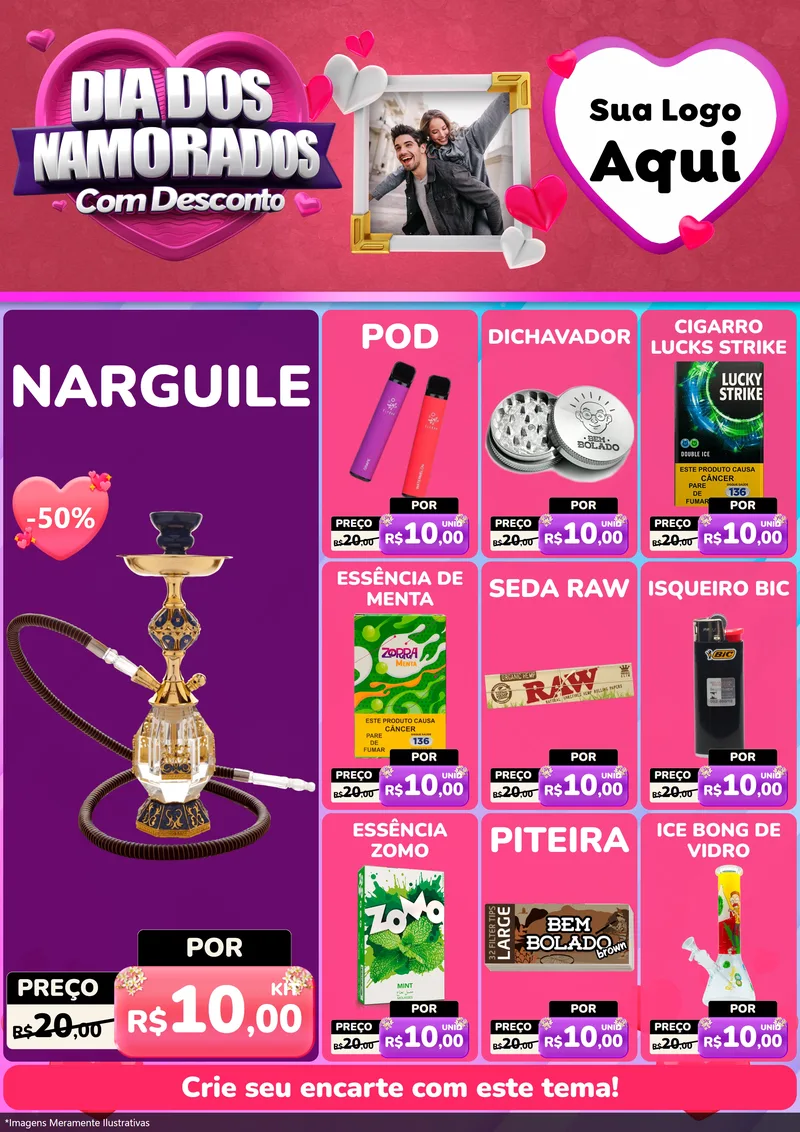 Modelo de Encarte para Encarte A4 Vertical com o tema Dia Dos Namorados Com Desconto para Tabacaria