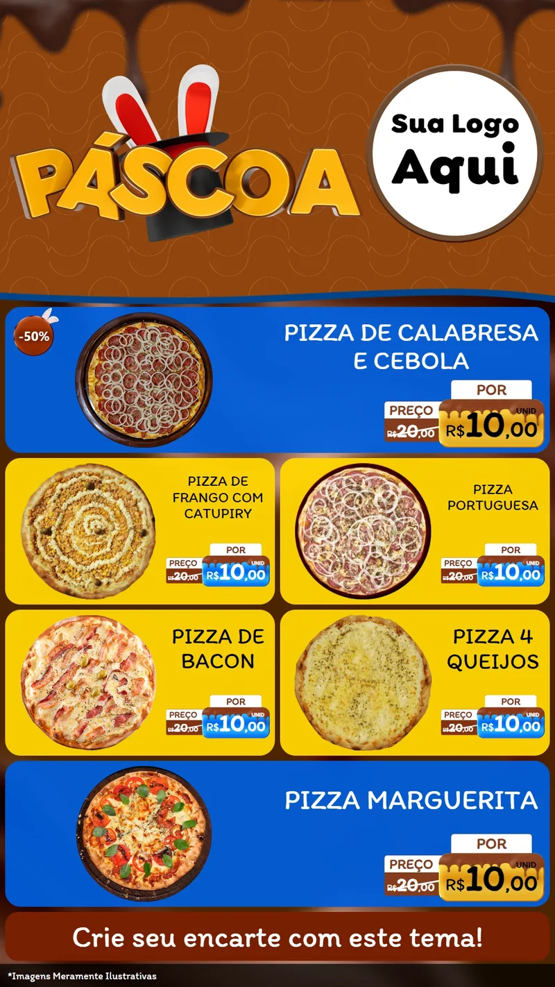 Modelo de TV para TV Vertical com o tema Páscoa para Pizzaria