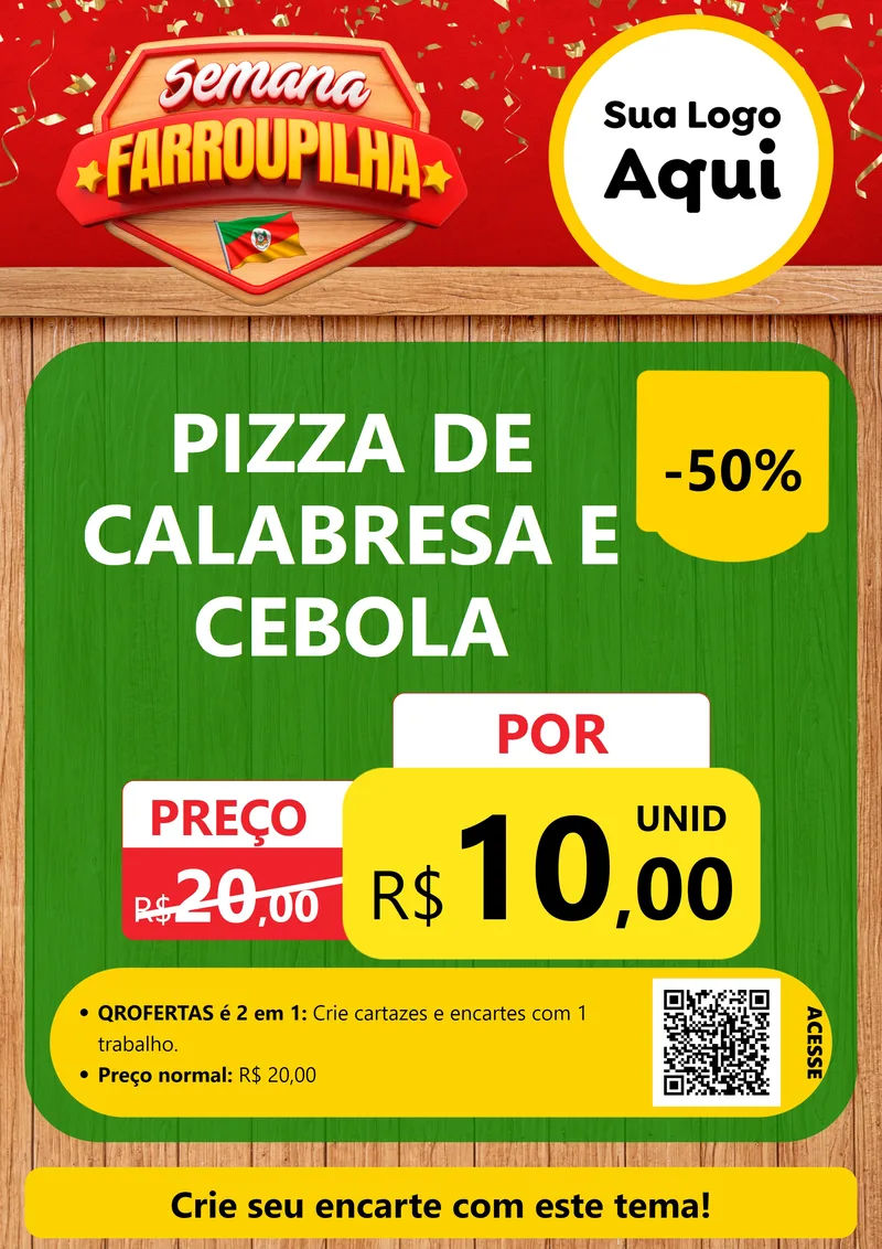 Modelo de Cartaz para Cartaz A4 Vertical com o tema Semana Farroupilha para Pizzaria
