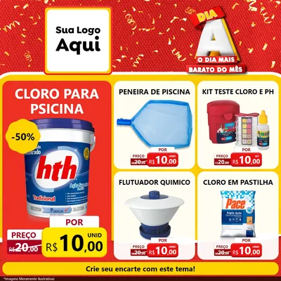 Modelo de Rede Social para Feed Facebook com o tema Dia A o Dia Mais Barato do Mês para Produtos para Piscina