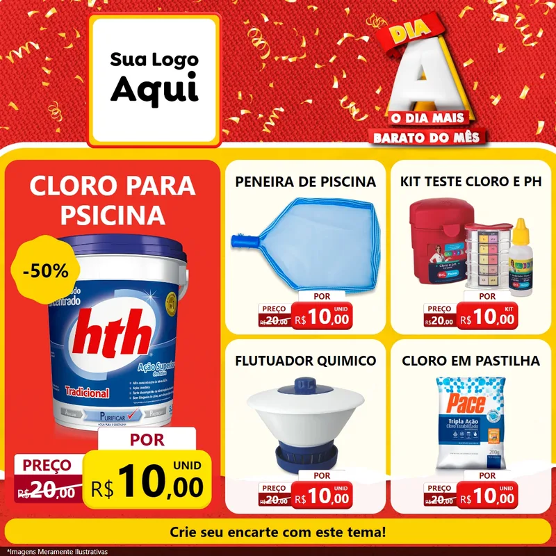 Modelo de Rede Social para Feed Facebook com o tema Dia A o Dia Mais Barato do Mês para Produtos para Piscina